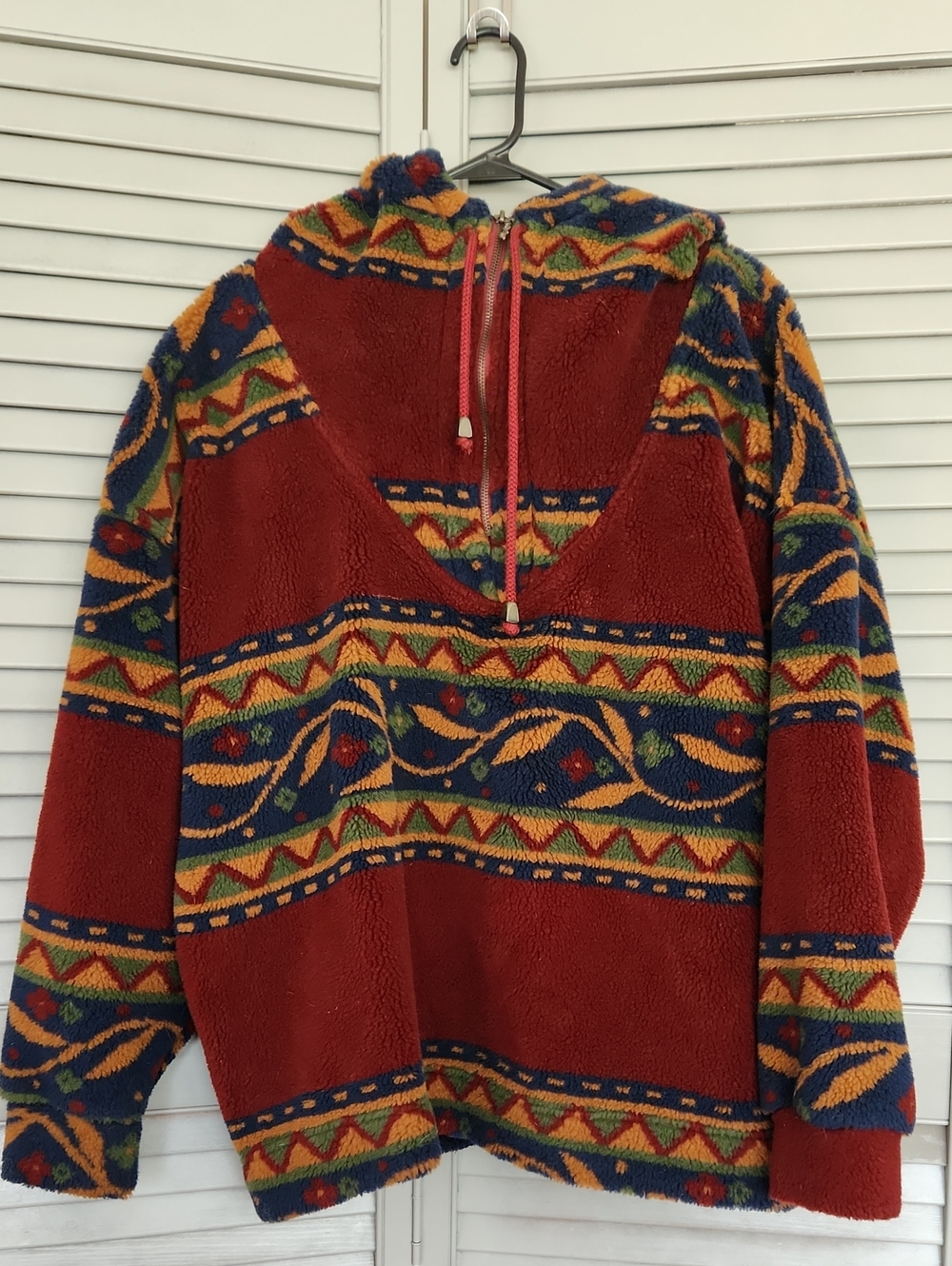 Exp Jeans 90s Aztec Oversized Hoodie Pullover Quarter Zip Fleece Retro Cozy